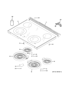 Cooktop Diagram and Parts List for JS645SL9SS  General Electric Range