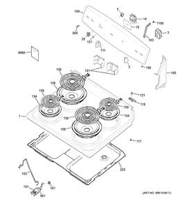 Control Panel & Cooktop Diagram and Parts List for JBS10DF1BB  General Electric Range