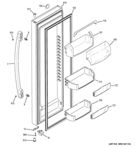 Fresh Food Door Diagram and Parts List for DSE25JMHECES  General Electric Refrigerator