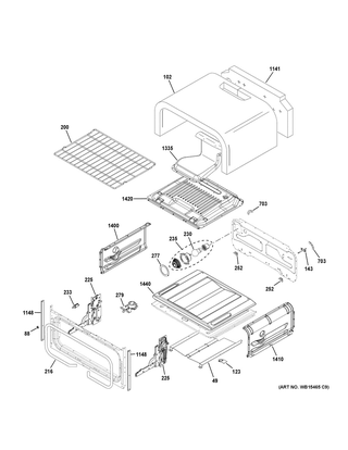 Upper Oven Diagram and Parts List for PGB960FEJ1DS  General Electric Range
