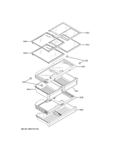 Fresh Food Shelves Diagram and Parts List for GWE22JYMBFFS  General Electric Refrigerator