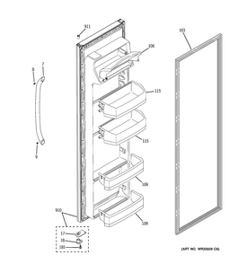 Fresh Food Door Diagram and Parts List for GSH22JSDDSS  General Electric Refrigerator