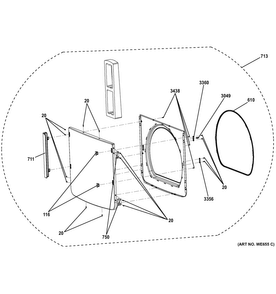Door Assembly Diagram and Parts List for GTDL740GD1WW  General Electric Dryer
