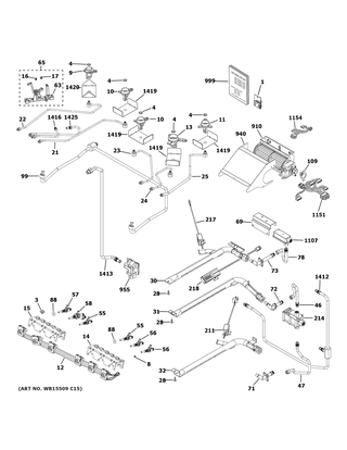Gas & Burner Parts Diagram and Parts List for CGS750P2M1S1  General Electric Range
