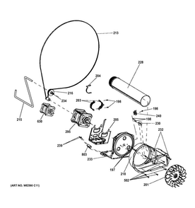 Blower & Motor Diagram and Parts List for GFDL110EH0WW  General Electric Dryer