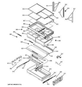 Fresh Food Shelves Diagram and Parts List for PYE23PSDDSS  General Electric Refrigerator
