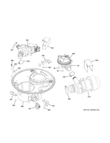 Sump & Motor Mechanism Diagram and Parts List for GDT580SGF2WW  General Electric Dishwasher