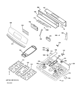 CONTROL PANEL & COOKTOP Diagram and Parts List for JCGB750EEF1ES  General Electric Range