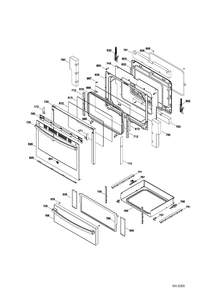 DOOR & DRAWER Diagram and Parts List for JCB730SF1SS  General Electric Range