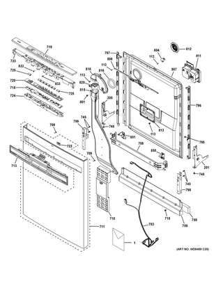 Escutcheon & Door Assembly Diagram and Parts List for GDP615HFM0DS  General Electric Dishwasher