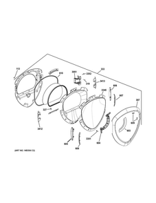 Door Diagram and Parts List for PFDS450EL3WW  General Electric Dryer