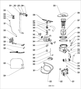 MOTOR-PUMP MECHANISM Diagram and Parts List for GDWF400V00BB  General Electric Dishwasher