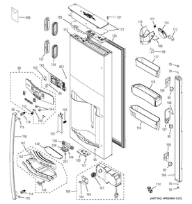 Dispenser Door Diagram and Parts List for PFE28RSHFSS  General Electric Refrigerator