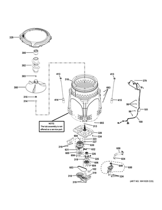 Tub & Motor Diagram and Parts List for GTW465ASN0WW  General Electric Washer