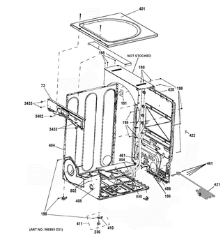 Cabinet & Top Panel Diagram and Parts List for GFD43GSSM0WW  General Electric Dryer