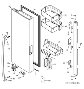 Fresh Food Door - Lh Diagram and Parts List for GNE29GGKBWW  General Electric Refrigerator