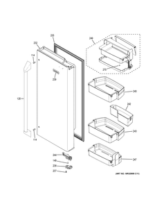 FRESH FOOD DOOR - RH Diagram and Parts List for ZWE23PSHNSS  General Electric Refrigerator
