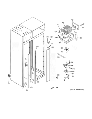 Freezer Section Diagram and Parts List for ZISB360DKC  General Electric Refrigerator