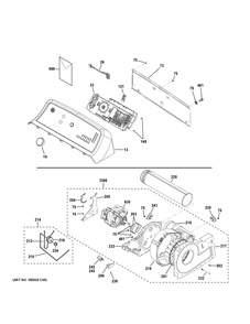 Backsplash, Blower And Motor Assembly Diagram and Parts List for GTD84GCPN2DG  General Electric Dryer