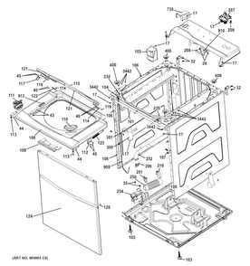 Cabinet Diagram and Parts List for GTUP270GM5WW  General Electric Washer Dryer Combo