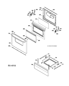 DOOR AND DRAWER PARTS Diagram and Parts List for JCBS250T1WW  General Electric Range