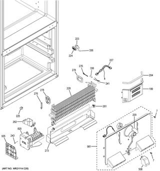 Freezer Section Diagram and Parts List for XNE25JGKBFBB  General Electric Refrigerator