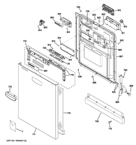 Escutcheon and Door Assembly Diagram and Parts List for GLD5706V00WW  General Electric Dishwasher