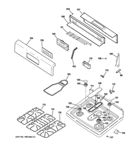 Control Panel And Cooktop Diagram and Parts List for JGBS80WEL1WW  General Electric Range