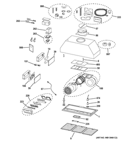 Hood Parts Diagram and Parts List for ZVC42L4SS  General Electric Range Hood