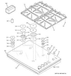 Control Panel & Cooktop Diagram and Parts List for JGP940SEK5SS  General Electric Cooktop