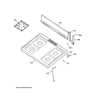 Cooktop Diagram and Parts List for RGBS100DM2WW  General Electric Range