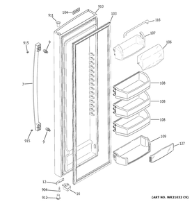 Fresh Food Door Diagram and Parts List for XSS23GSKMCSS  General Electric Refrigerator