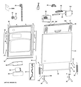 Escutcheon & Door Assembly Diagram and Parts List for PDW1800N02II  General Electric Dishwasher