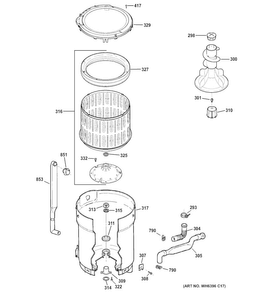 Tub, Basket & Agitator Diagram and Parts List for GTW180SSJ0WW  General Electric Washer