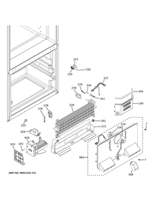Freezer Section Diagram and Parts List for GNE21FSKGFSS  General Electric Refrigerator