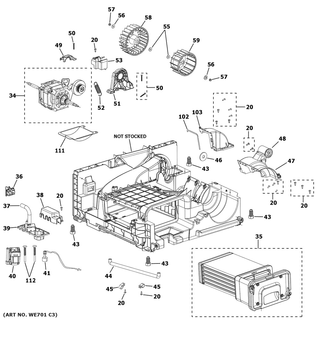 Blower, Motor & Condenser Assembly Diagram and Parts List for QFT15ESSN0WW  General Electric Dryer