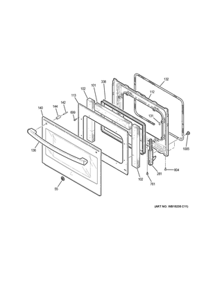 Door Diagram and Parts List for JD630SF7SS  General Electric Range