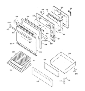 Door & Drawer Parts Diagram and Parts List for JGBP30BEA3WH  General Electric Range