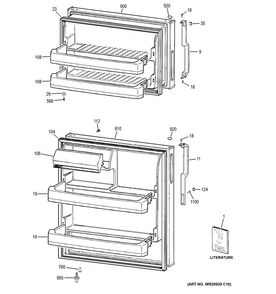 Doors Diagram and Parts List for GTH17JBDDRBB  General Electric Refrigerator