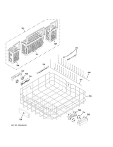 Lower Rack Assembly Diagram and Parts List for GDT695SMJ0ES  General Electric Dishwasher