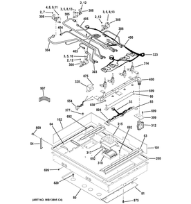 GAS & BURNER PARTS Diagram and Parts List for ZGU384NSM4SS  General Electric Cooktop