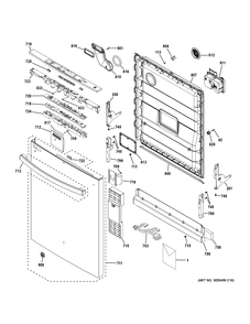 ESCUTCHEON & DOOR ASSEMBLY Diagram and Parts List for GDT545PGJ4BB  General Electric Dishwasher