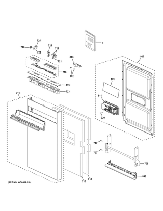 Escutcheon & Door Assembly Diagram and Parts List for QDT125SSL0SS  General Electric Dishwasher