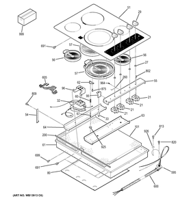 CONTROL PANEL & COOKTOP Diagram and Parts List for JCP336DD2WW  General Electric Range
