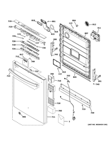 Escutcheon And Door Assembly Diagram and Parts List for GDT630PFM6DS  General Electric Dishwasher
