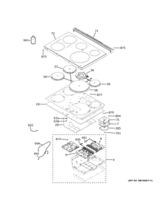 Cooktop Diagram and Parts List for PHS930YPAFS  General Electric Range