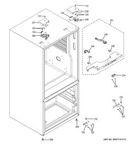Case Parts Diagram and Parts List for GWE19JGLYFBB  General Electric Refrigerator