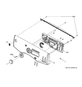 Control Panel Diagram and Parts List for GFDS140GD1WW  General Electric Dryer