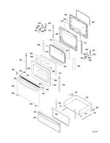 DOOR-DRAWER Diagram and Parts List for JCBP65MP3BS  General Electric Range