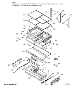 Fresh Food Shelves Diagram and Parts List for GFMS140ED1WW  General Electric Refrigerator